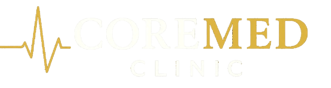Close-up of a white and gold luxury logo on a light background.