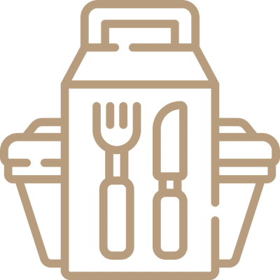 Icon of a picnic basket with fork and knife.