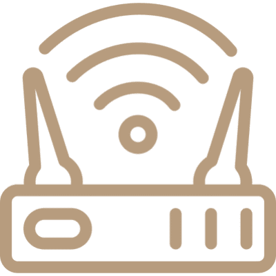 Icon of a wireless router with signal waves.